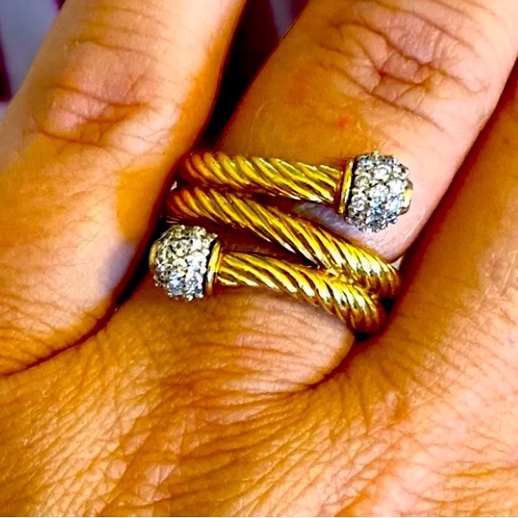 Authentic Vintage David Yurman 18k Yellow Gold Cable Diamond Ball Bypass Ring 6 - Picture 16 of 16